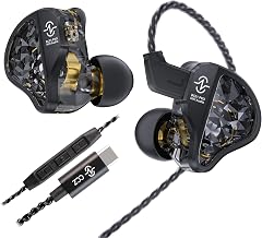 CCZ BC01 PRO in Ear Monitor Headphone, 1BA 1DD Hybrid Driver Wired Gaming Earbuds, Deep Bass Sound Wired Ear buds, HiFi IEM for Gaming Video Calling Singer Musician Drummer (USBC with mic, Dark Black)