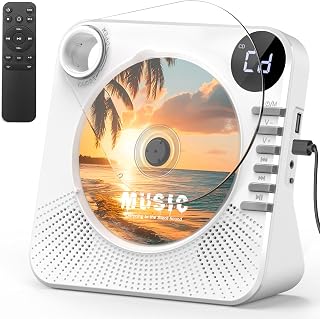 CD Player Bluetooth Mode with HiFi Dual Speaker for Home | Desktop CD Player with Remote Control,Dust Cover,LCD Display,Sleep Timer,EQ Sound,USB/AUX Mode,Kids,Gift,White