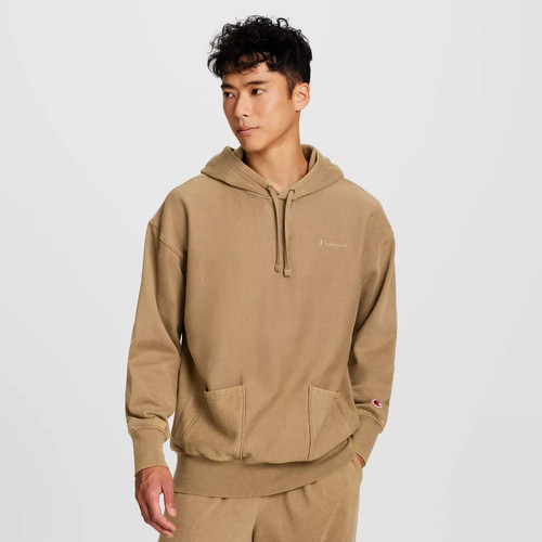Champion Men's Washed Hoodie Hooded Sweatshirt Fleece Ribbed Knit Long Sleeve