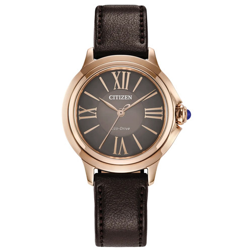 Citizen Women's Ceci Eco-Drive Rose Gold Brown Leather Watch 32MM EM1163-09X