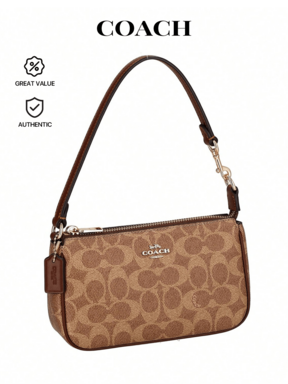 Coach Nolita Small Shoulder Bag Tan Brown Signature Canvas Leather Designer Handbag Purse Wristlet Clutch Zip CW426 $109.48 70% OFF