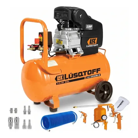 Compresor De Aire 50 Litros + Kit Y Accesorios Maneko Manguera 10mts Naranja 50hz Monofásica