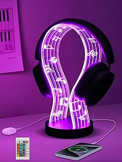 CoolGift Mart Light Up Headphone Stand with 16 Color Lights, PCB Pattern Acrylic Headset Stand with 1 USB and 1 Type-C Charging Ports, Gifts for Gamers Men Boy Father Dad and DJ Music Lovers