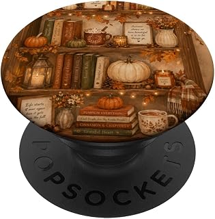 Cozy Fall Bookshelf Pumpkin Autumn Reading Librarian Bookish PopSockets Adhesive PopGrip