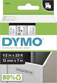DYMO Authentic D1 Label l DYMO Labels for LabelManager COLORPOP and LabelWriter Duo Label Makers Great for Organization Indoor or Outdoor Use ½” (12mm) Black Print on Clear Tape Water Resistant