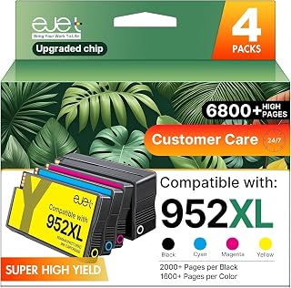 ejet Compatible with HP 952XL Ink Cartridges Combo Pack, Black Color 4 Pack | High Yield 952 Ink for HP 952XL Ink Work for HP 8710 Printer Ink Cartridges,Use with 8720 7740 8720 8210 8715 8702 Printer