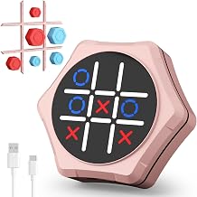 Electronic Tic Tac Toe Game,5-in-1 Handheld Puzzle Games,Tic Tac Toe Bolt Game for Educational&Memory,Portable Travel Games for Car Ride with Silent Mode,Toys Gift Idea for Kids & Family-Pink