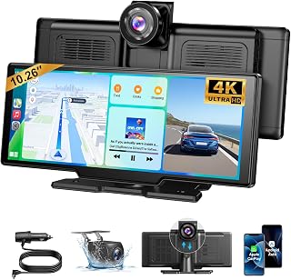 ESSGOO Wireless Carplay Screen for Car 10.26" Android Auto with 4K Dash Cam