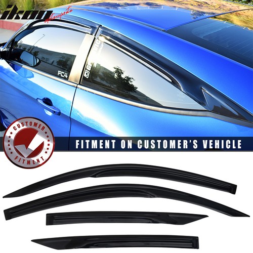 Fits 16-20 Honda Civic Coupe Mugen Style Window Visors Rain Deflectors Tape-On