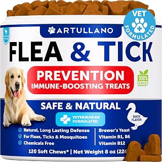 Flea Support Chews for Dogs - 120 Chews - Dog Flea Chewables | Natural Dog Flea and Tick Treats - Flea Chews with Neem, Salmon Oil, Vitamins - Oral Chewables for Dogs Flea and Tick Defense