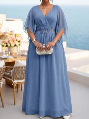 Fleurora Haze Blue Plus Size Lace D Floral Spring/Summer Shiny Curve Dress For Wedding/Evening Party/Formal Banquet/Cocktail/Party/Graduation/Birthday Party And Other Formal Occasions Fashion Collection $25.19 #FormalDress
