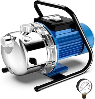 FOTING 1.6HP Portable Shallow Well Pump, 1600GPH 115V Garden Pump Jet Pumps, Stainless Steel Water Transfer Draining Irrigation Pumps, Water Booster Jet Pump for Home Garden Lawn Farm, Blue