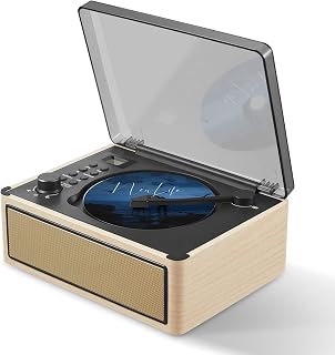 Gelielim Retro CD Player Boombox, Desktop CD Player with Bluetooth in/Out, Rechargeable Battery, HiFi Speakers, Wooden Vintage FM Radio Music Player for Home, AUX/USB/Headphone Jack,Natural White