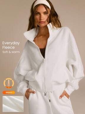 GLOWMODE Everyday Fleece Warmth Whisperer Soft Warm Lightweight Front Back Seam Detailing Pockets Batwing Sleeve High Neckline Full-Zip Jacket Casual #ElevatedAthleisure