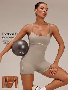 GLOWMODE " FeatherFit™ How Low Can You Go Two-Tone Low Back Bodysuit With Adjustable Straps & Removable Cups Yoga Pilates Studio Summer Wear $26.99 Hot Deal