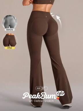 GLOWMODE " Peakbum-Lift FeatherFit™-Sculpt Butt-Lifting Tummy Control Flare Leggings With Side Pockets Training Running Workout Gym Fitness Wear $26.85 Flash Sale
