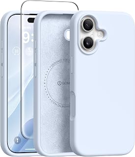 GONEZ Magnetic for iPhone 16 Case, Silicone Cover Baby Blue | Compatible with MagSafe & Camera Button, Screen Protector & Microfiber Lining, 3 Layers Soft Gel Rubber Shockproof Slim 6.1"