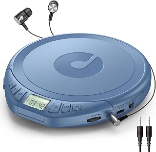 Gueray CD Player Portable with Earphones, CD Discman AUX Cable for Car Home | Personal Discman CD player,PROG memory, CD-R/RW MP3/WMA, Anti-skip shockproof protection, A-B repeat,LCD display