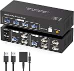 HDMI KVM Switch 2 Monitors 2 Computers Support 4K@60Hz USB 3.0 KVM Switches Share Dual Monitors and 4 USB 3.0 Ports Support Extended/Copy Mode with DC 12V Adapter&Wired Controller