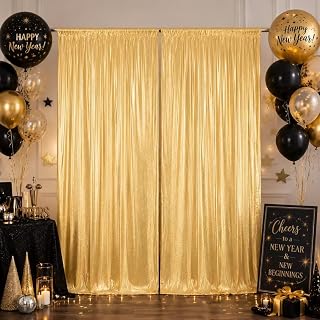 Hemmotop Wrinkle-Free Gold Backdrop Curtain Drapes 10x10ft, 2-Pack 5x10ft