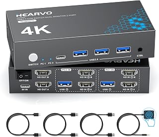 Heravo USB 3.0 HDMI KVM Switch 2 Monitors 2 Computers, 4K@60Hz Dual Monitor