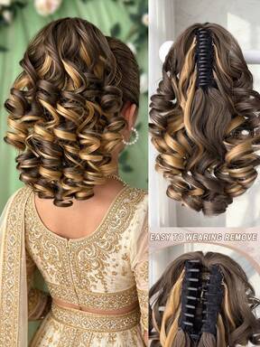 HEYPINK Inch Deep Wave Thermoplastic Fiber Brown Claw Ponytail Hair Extension, Suitable For Women's Party And Daily Use $5.89 Flash Sale