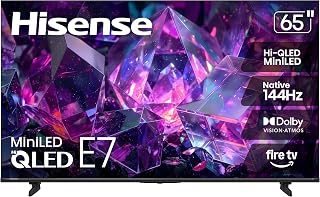 Hisense 65" E7 Cinema Series Hi-QLED Mini-LED 4K UHD Smart Fire TV (65E7SF, 2026 NEW) - Native 144Hz, AI Picture, Dolby Vision IQ · Atmos, FALD, HDR10+ Adaptive, MEMC, Alexa+