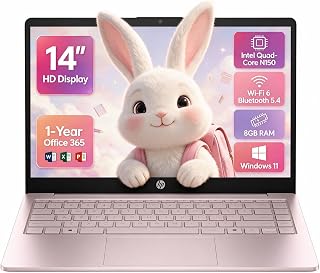 HP 14-inch Laptop Ultra Light - 1-Y Office 365, Long Battery Life, Wi-Fi 6 | Intel Quad-Core N150, 128GB UFS, 256GB SD Card, Wi-Fi 6, Bluetooth 5.4, USB-C, for Business & Student, Pink