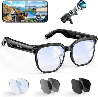 Hwagol Smart Glasses with Camera, 8MP HD Photo and Video Recording,AI Glasses with Real-Time Translation/Object Recognition/AI Voice Q&A/Recording, Calls and Music (Photochromic)
