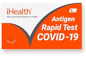 iHealth COVID-19 Antigen Rapid Home Test, 5 Tests, FDA 510(k) Cleared OTC | at-Home Self Covid Test, Results in 15 Minutes with Non-invasive Nasal Swab, for ages 2 and up, easy to use