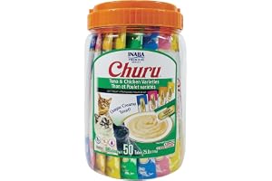 INABA Churu Cat Treats, Lickable, Squeezable Creamy Purée Cat Treat with Green Tea Extract & Taurine, 0.5 Ounces Each Tube, 20 Tubes, Chicken Variety Box