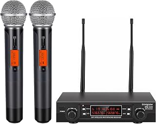innopow 200-Channel Wireless Microphones System, Dual UHF Metal Cordless Mic Set, Auto Scan, Long Range 200-240Ft,16 Hours Use for Karaoke Singing, Church, 2022 Version(WM333)