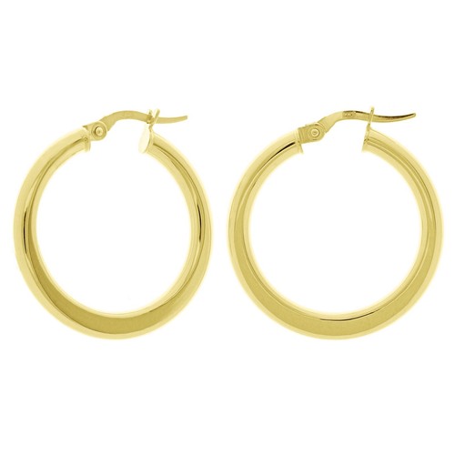 Italian 14k Yellow Gold High Polish Flat Tube Hoop Earrings 1.1" 3mm 2.1 grams