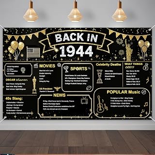 IVN Back in 1944 Banner 71x43 Inch Vintage Year Birthday | Back 1944 Vintage Year Birthday design for birthday party wall display and photo booth celebration decor