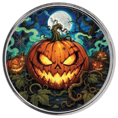 Jack 'O Lantern Halloween Color Silver Round - 1 oz .999 Silver (BU)