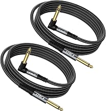 J&D Guitar Cable 2Pack, 1/4 Inch TS Instrument Cable, 6.35mm Cord for Electric Guitar, Bass, Keyboard, Amplifier, Speaker, Right Angle to Straight, Grey, 15 Feet