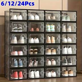 JUMPAIR /12/24 Pcs Thick Transparent Shoe Box With Lid, Foldable Stackable Plastic Sneaker Storage Box, Space-Saving Organizer For Home Bedroom Dorm JUMPAIR $8.10 71% OFF