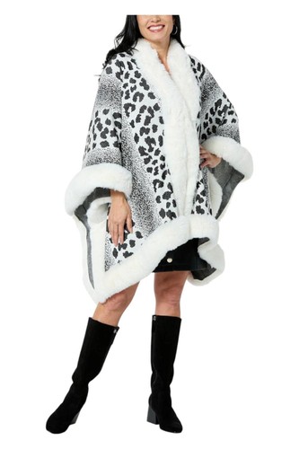 kathy ireland Women's Fashion 360 Skies FauxFur Trim Cape White Combo