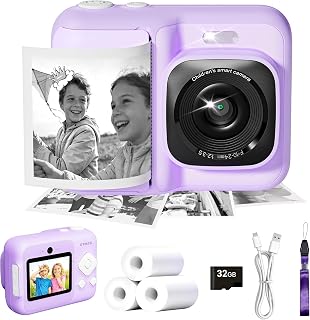 Kids Camera Instant Print, 1080P with 32GB Card, Lavender