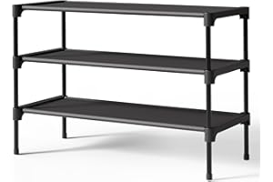 Kitsure Shoe Rack - Non-Woven Shoe Rack Shelf, 27.5" Wide - 3 Tier, Black | Shoe Organizer for Closet, Entryway, Garage, Stackable Shoe Shelves, college dorm&apartment essentials
