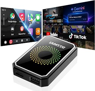 LAMTTO Wireless CarPlay and Android Auto Adapter with Gemini AI,YouTube | AI Box Video Player for TikTok, Dual WiFi,HD Media Port,USB Drive,Mirror Link for OEM Wired Carplay Cars 2016-2024