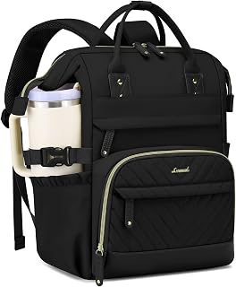 Laptop Backpack for Women School Bookbag: 15.6 Inch College Backpack with Tumbler Holder Pocket Casual Daypack for Teen Girls Student Travel Computer Backpack for Nurse Teacher Work Beige Black Brown
