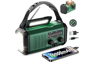Leaton Hand Crank Emergency Radio, NOAA Weather Radio AM/FM,10000mAh | Solar charging, Rechargeable Battery Powered, USB-C Charger, Flashlight, SOS Alarm, for Camping Survival Emergencies