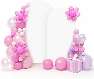 LEBENGURU Set of 2 Spandex Arch Backdrop Stand Covers Beige, 6.6/8FT | 2 Sided Wedding Fitted Arch Cover, Round Top Chiara Stand Covers, for Birthday Party Baby Shower Banquet Balloon Décor