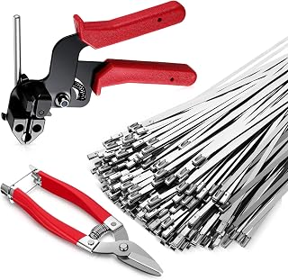LEIFIDE 200 Pcs 11.8 Inch Cable Tie Gun Kit Stainless Steel, Red