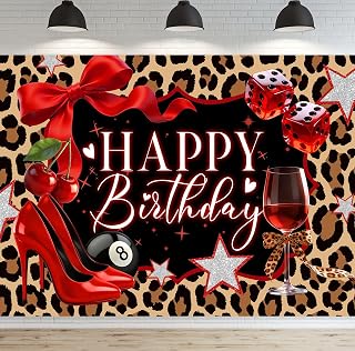 Leopard Print Birthday Backdrop Red Cherry Bows Neon Y2k Party Decorations