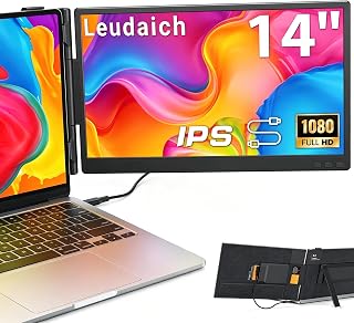 Leudaich Laptop Screen Extender, 14" FHD 1080P IPS Laptop Monitor Extender Dual Screen, Portable Monitor for Laptops 13-16" with USB-C/HDMI Port, Plug & Play for Windows/Mac/Android