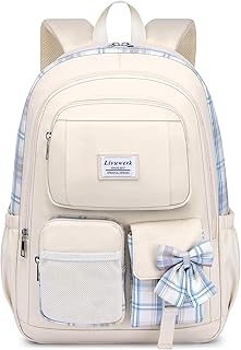 LIVUWER School Backpack for Teen Girls - Cute 15.6 Inch Bookbag for Middle High School Casual Daypack for Students Large College Backpacks Travel Daypacks Laptop Computer Bag for Women Beige