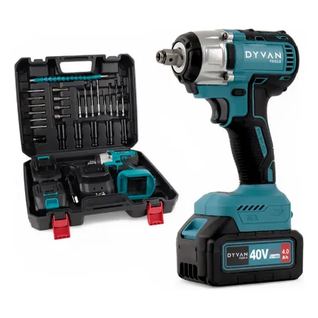 Llave De Impacto Dyvan Inalambrica 2 Baterias Accesorios Azul