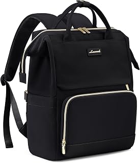 LOVEVOOK Laptop Backpack for Women with Giant Tumbler Holder,18 inch Professional Nurse Teacher Backpack Computer Laptop Bag,Cute Waterproof Travel Backpack Purse Work College Bag, Beige-Black-Brown